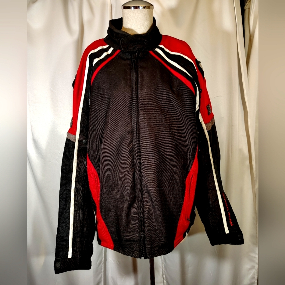 Frank Thomas Moto Jacket, Men Armor, Padded Inserts, Red/ Black/white, Zipper,XL